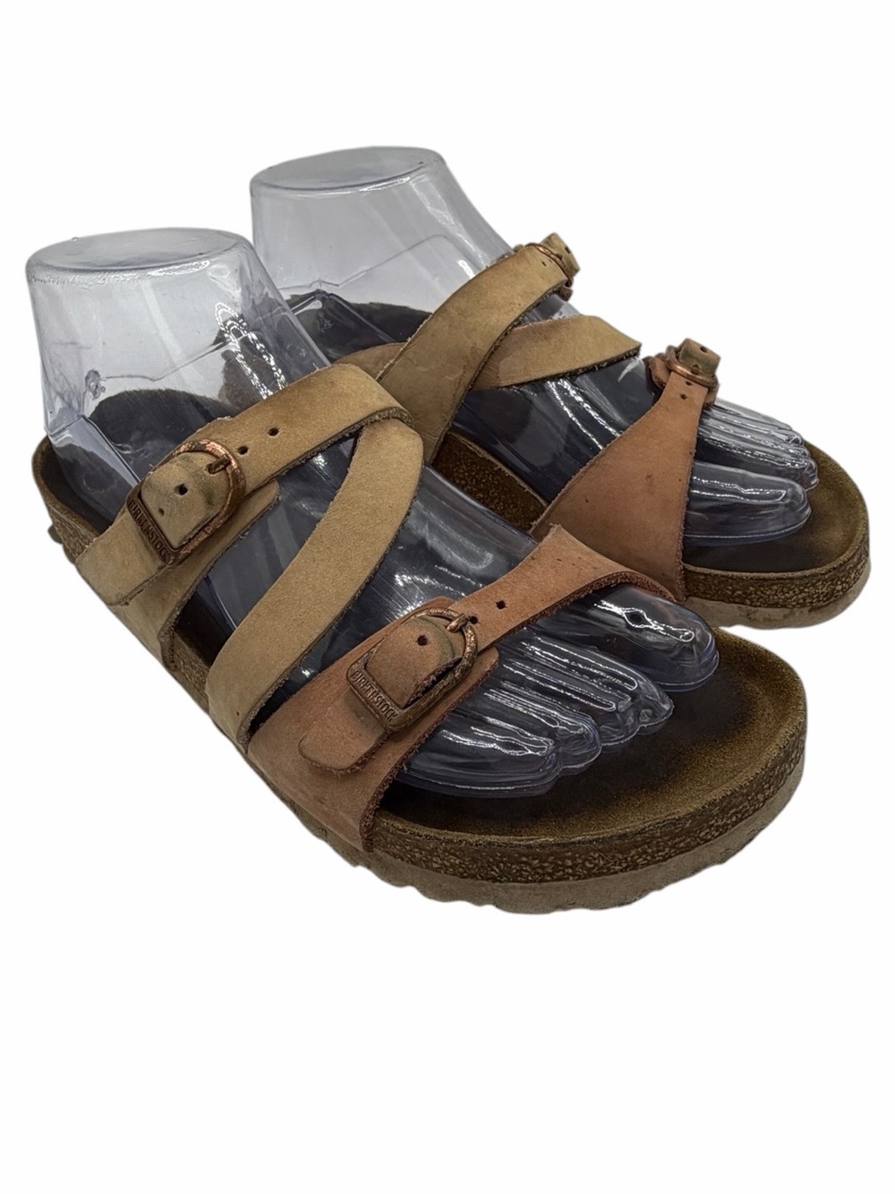 Birkenstock Two-Tone Brown/Tan Leather Double-Strap Sandals - Size 37